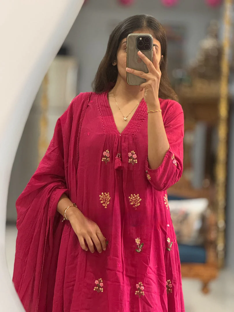 Traditional Premium Jaipuri Cotton Suit Highlighted with Thread Art